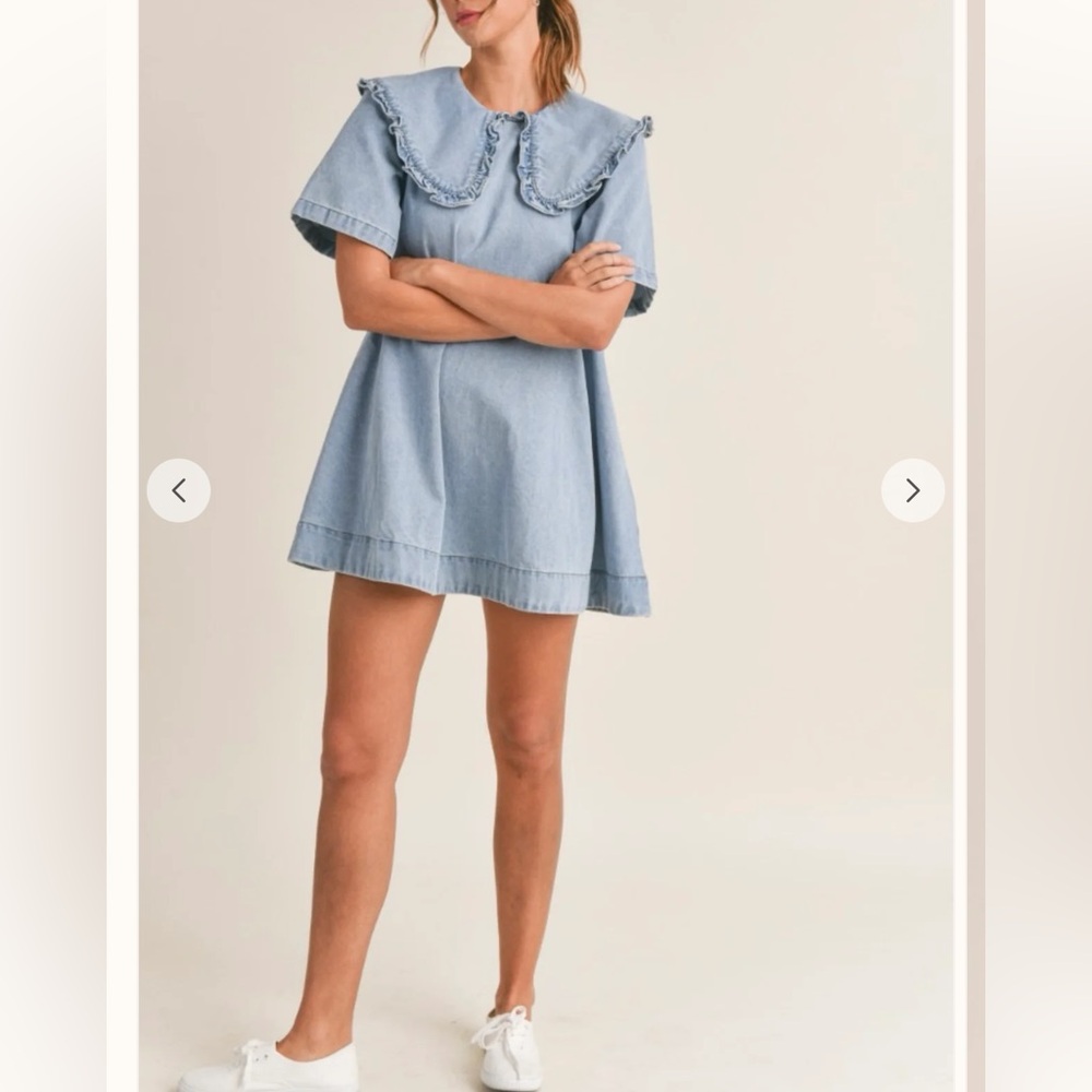 Denim Mini Dress with Peter Pan Collar